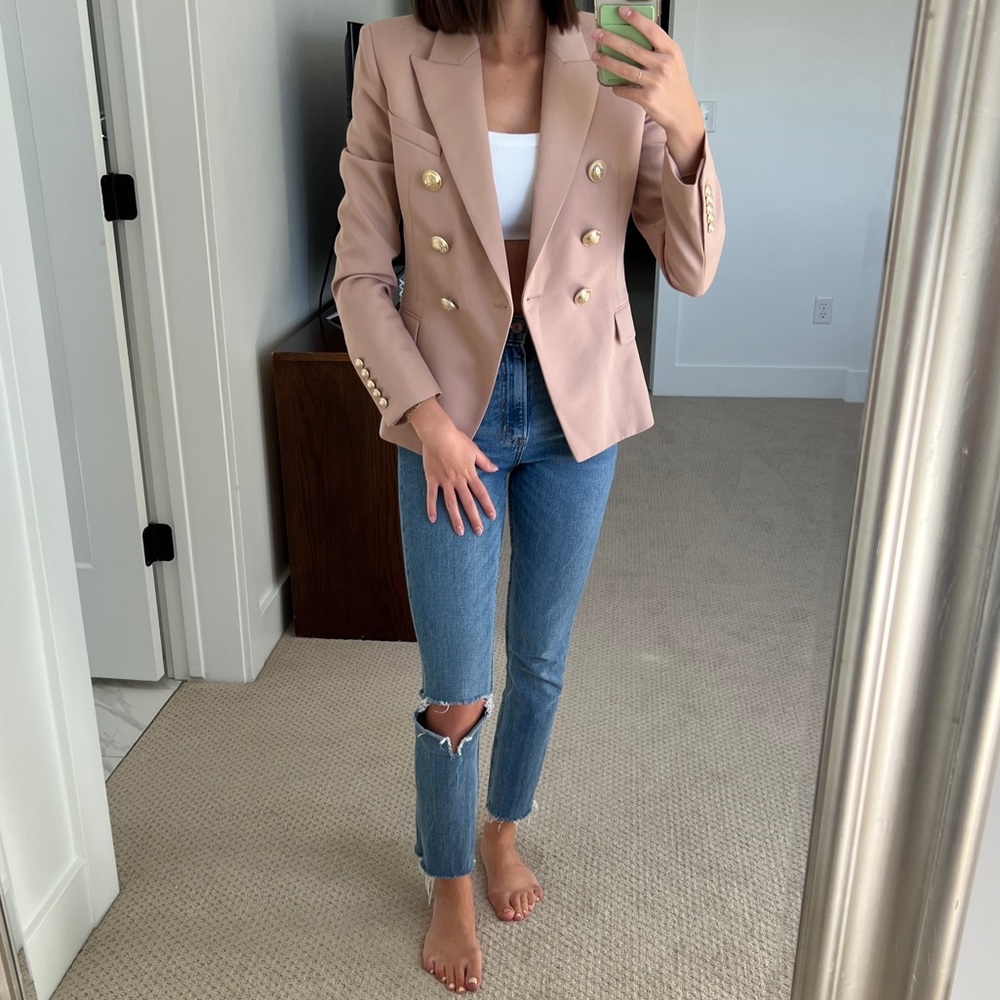 NWT Brand New Balmain Double Breasted Blazer in Beige, Size 36 EU, Wool
